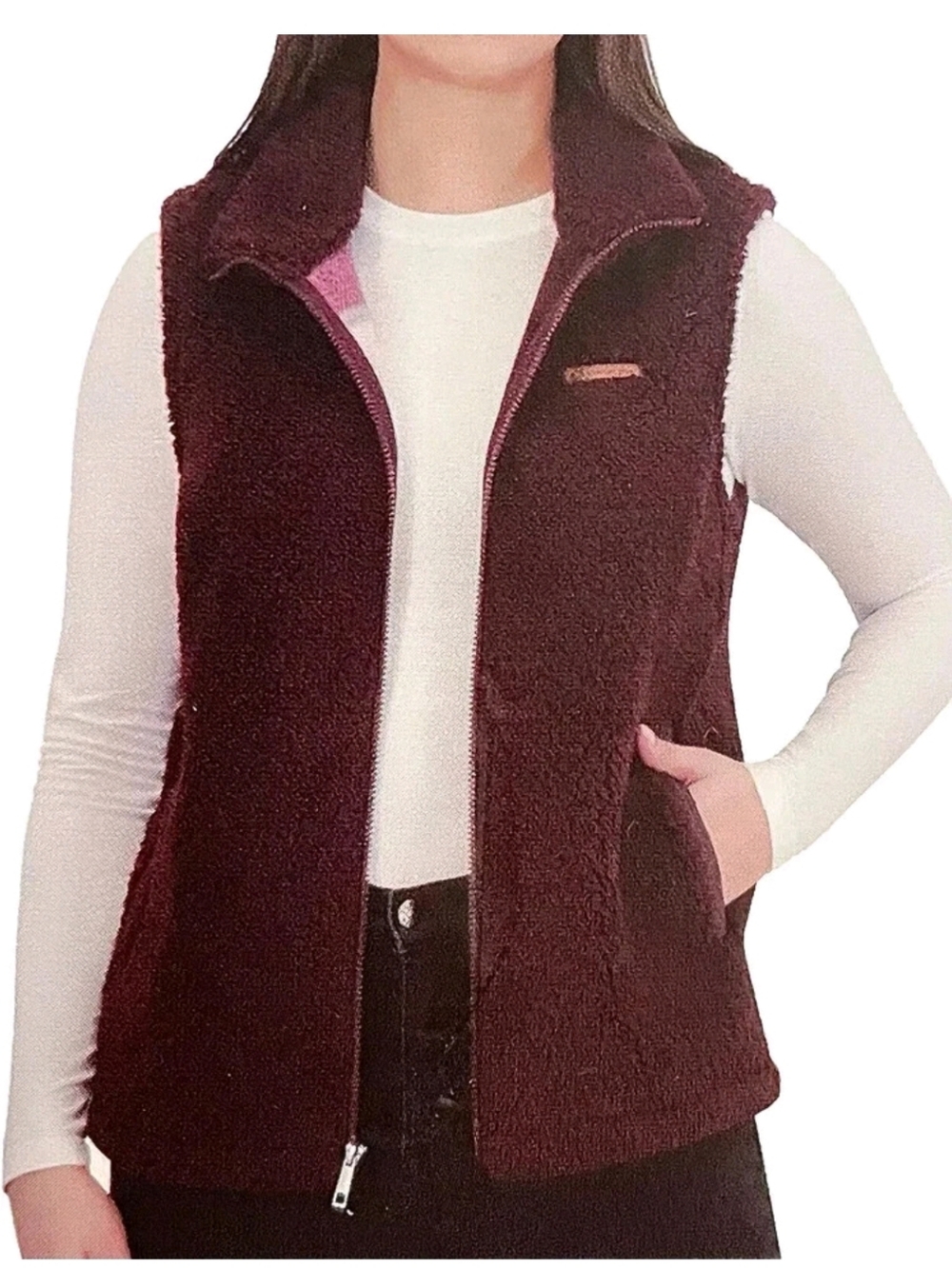 SAGE Collective Burgundy Fleece Cozy Plaid Lined  Sleeveless Vest XL